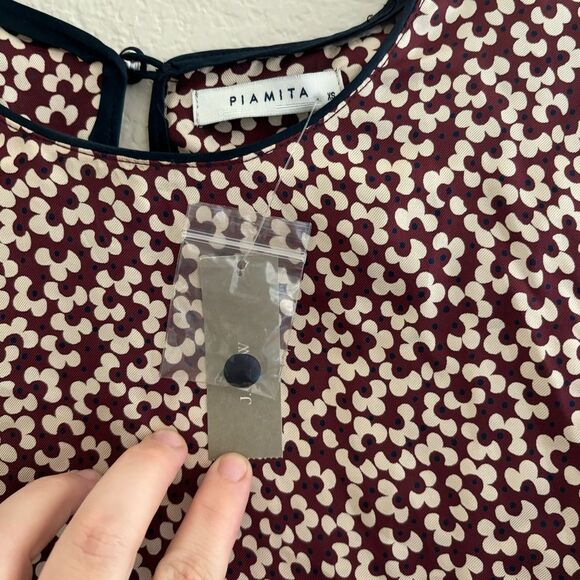 Piamita Burgundy and Cream Floral Silk Blouse - Picture 6 of 8